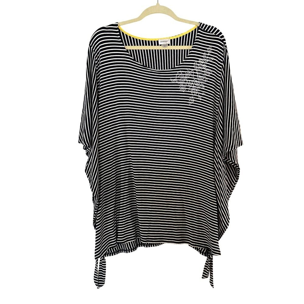 Avenue Womens Tunic Top Size 22 24 Sleeve Navy Blue White Asymmetrical